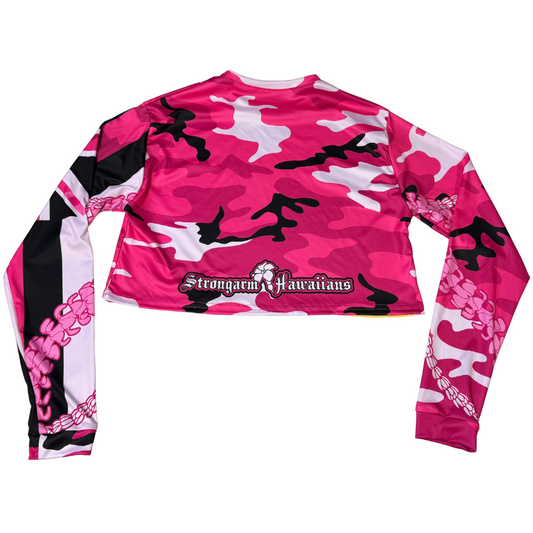 Blossom Pink Camo Lei - Long Sleeve Crop Top