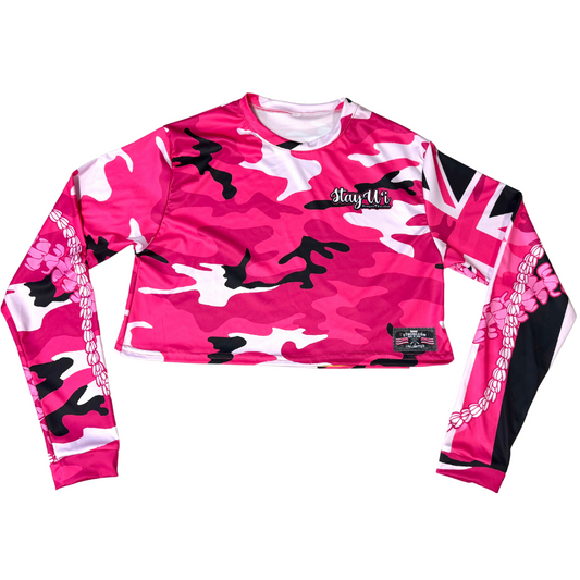 Blossom Pink Camo Lei - Long Sleeve Crop Top