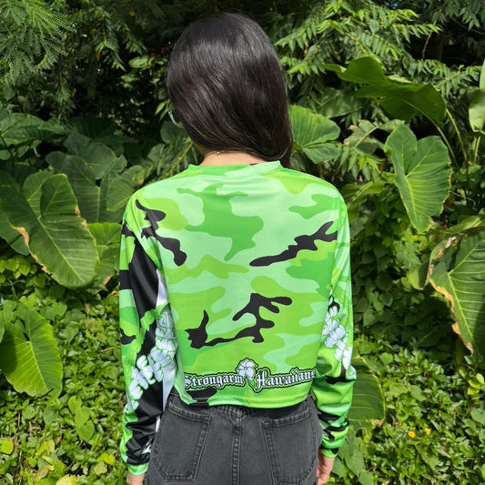 Buttercup Green Camo Lei - Long Sleeve Crop Top
