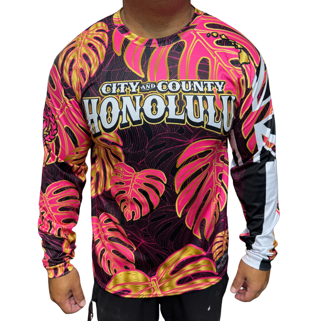 City & County Pink/Gold Monstera - Long Sleeve