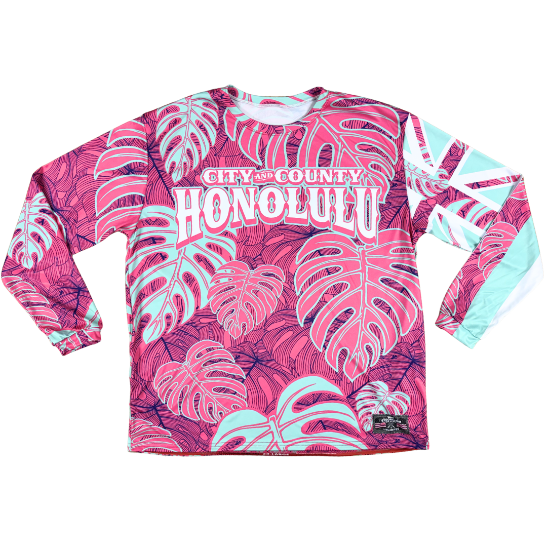 City & County Pink/Mint Monstera - Long Sleeve