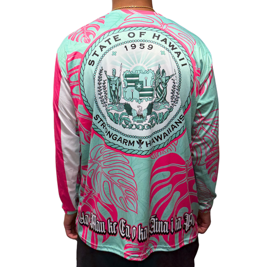 State of Hawaii Pink/Mint Monstera - Long Sleeve