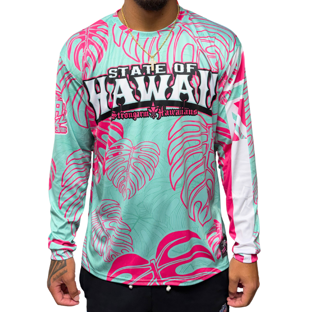 State of Hawaii Pink/Mint Monstera - Long Sleeve