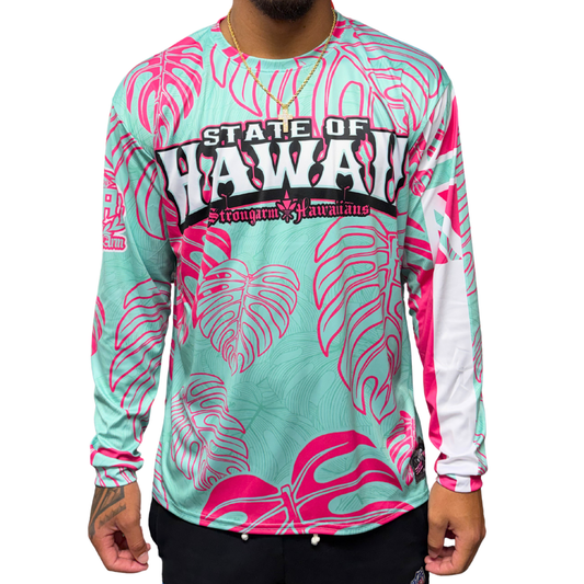State of Hawaii Pink/Mint Monstera - Long Sleeve