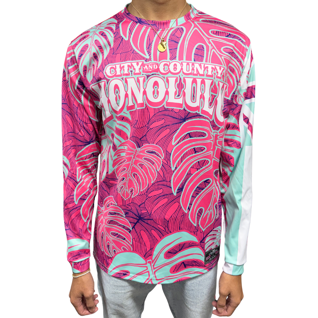 City & County Pink/Mint Monstera - Long Sleeve