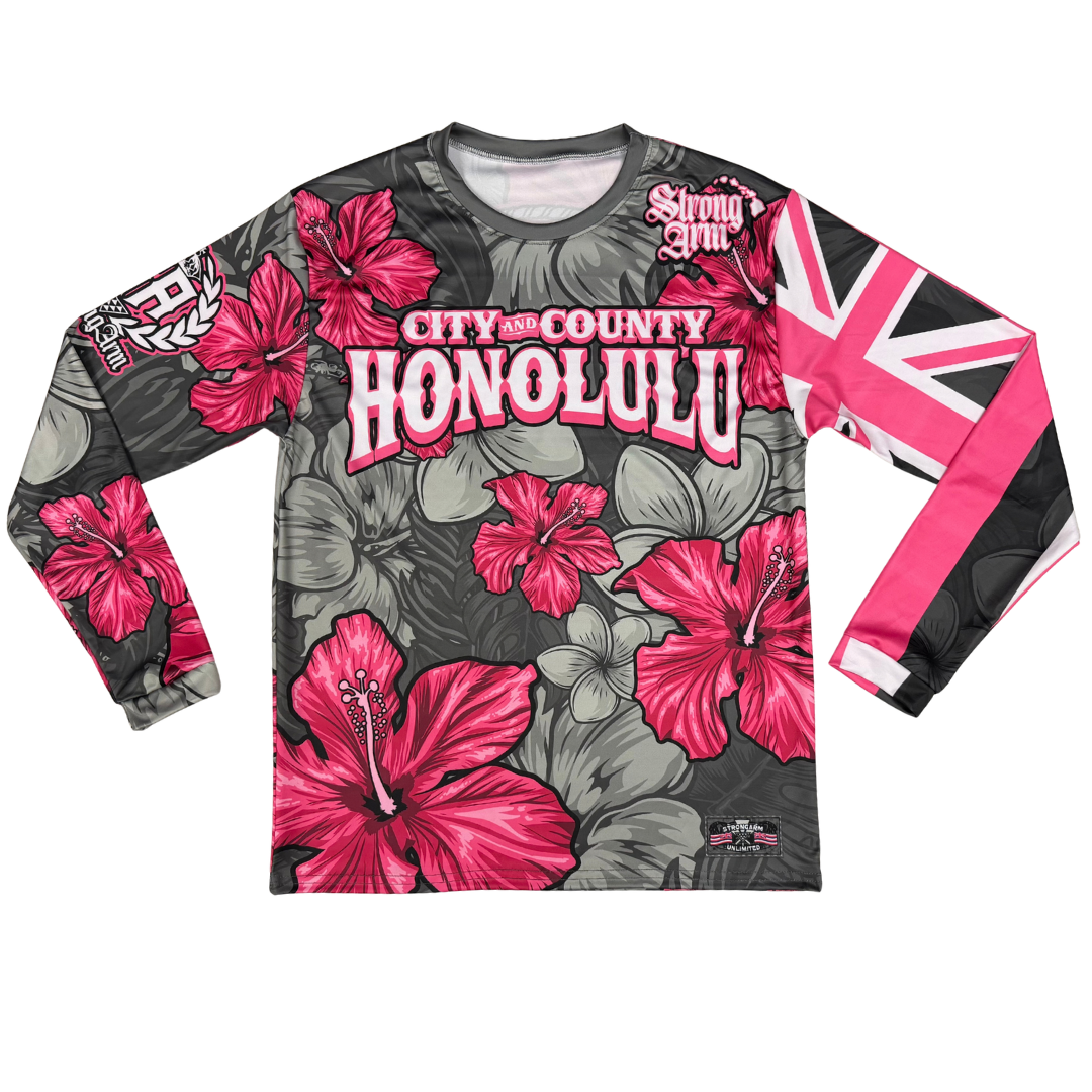 City & County Pink/Gray Hibiscus - Long Sleeve
